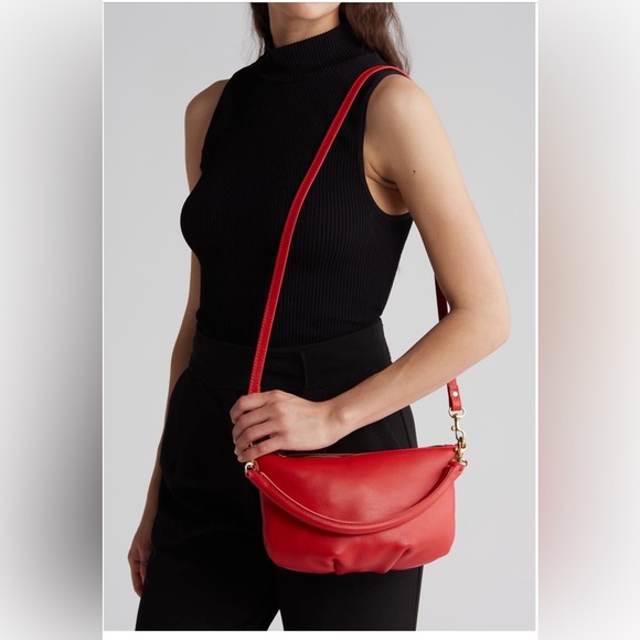 Clare V. Petit Moyen Pouch Red Leather Crossbody Bag - Picture 5 of 7